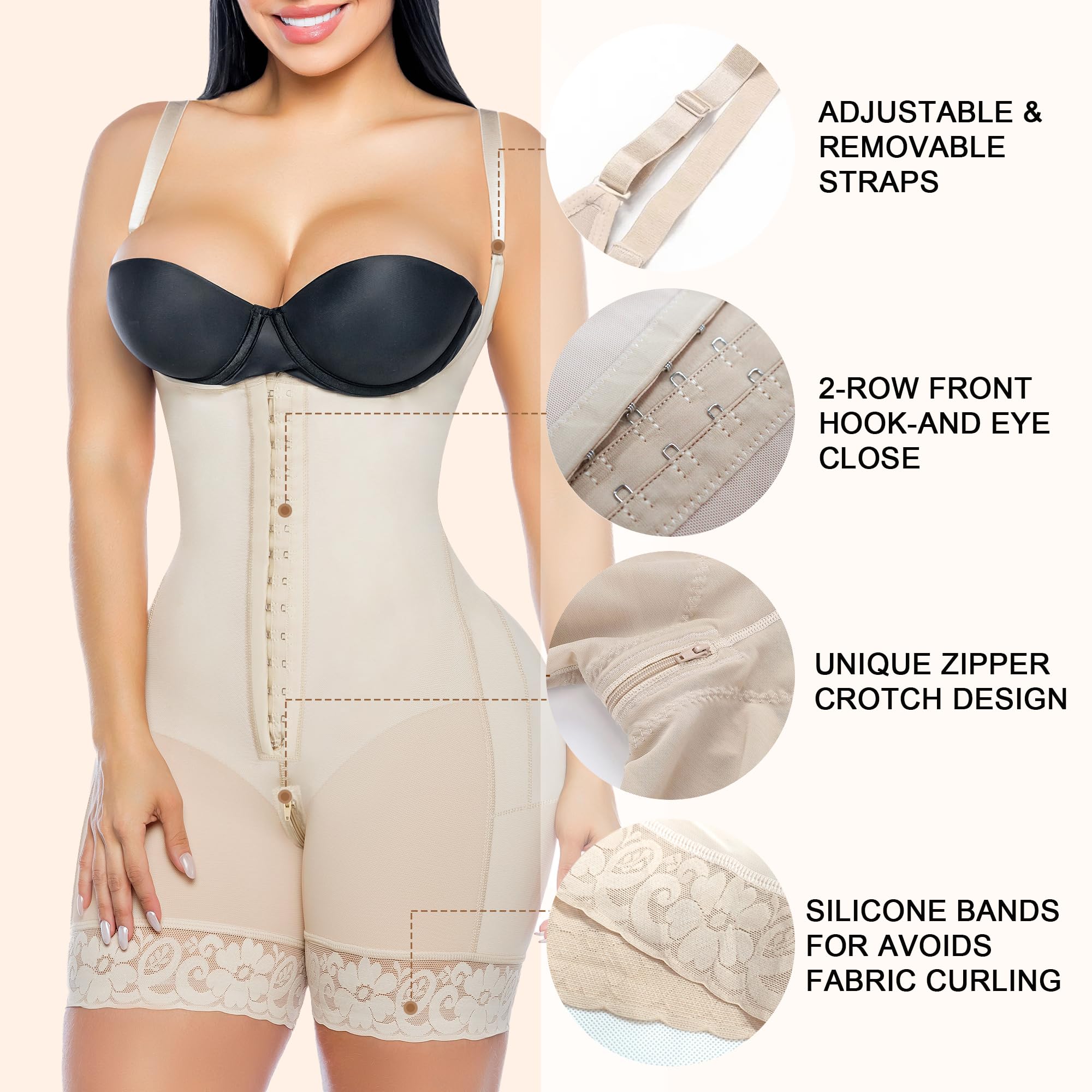 YIANNA Fajas Colombianas Shapewear for Women Tummy Control Post Surgery Compression Garment with Zipper Crotch
