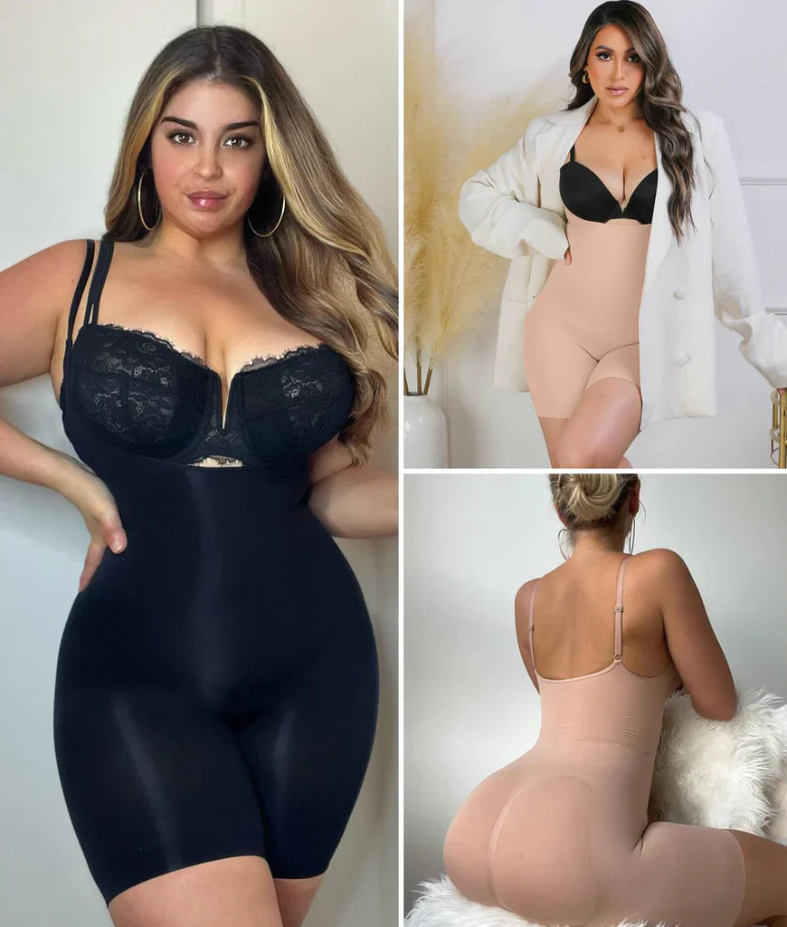 YIANNA Bodysuit for Women Tummy Control Shapewear Open Bust Mid-Thigh Body Shaper